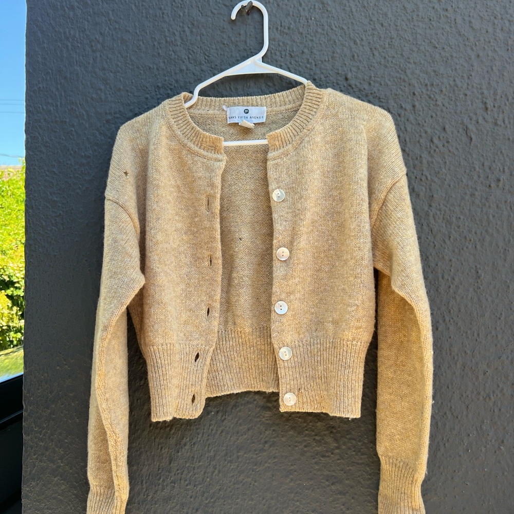 Saks Fifth Avenue Tan Cropped Cardigan Sweater